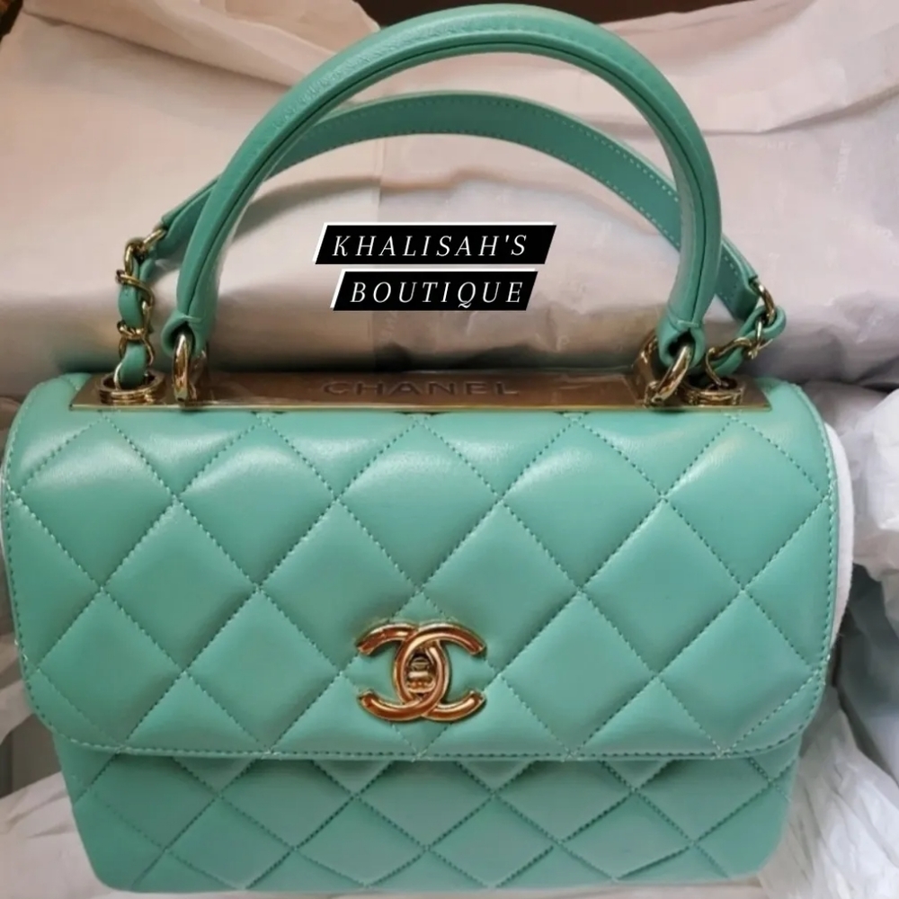 BNIB Very Rare Authentic Chanel Trendy CC 21S Tiffany Blue Gold Hardware Lambski - Picture 10 of 16